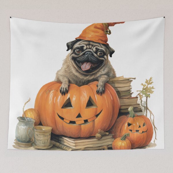 Item preview, Pug Pumpkin Retro Halloween Old Books  designed and sold by CreativeDecorCo.