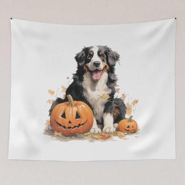 Item preview, Bernese Mountain Dog with Pumpkins, Cute bernese, Halloween designed and sold by CreativeDecorCo.