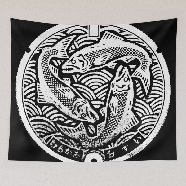 Item preview, Fish in water on manhole in Japan designed and sold by mattraski.