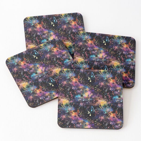 Item preview, Music: Watercolor musical notes and staves on a black background designed and sold by FairyQueen.