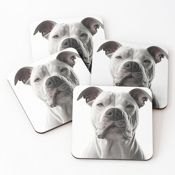 Item preview, "The artwork beautifully captures the striking contrast of a white and black Pit Bull dog, showcasing the breed's unique and powerful charm." designed and sold by Best-Art-32.