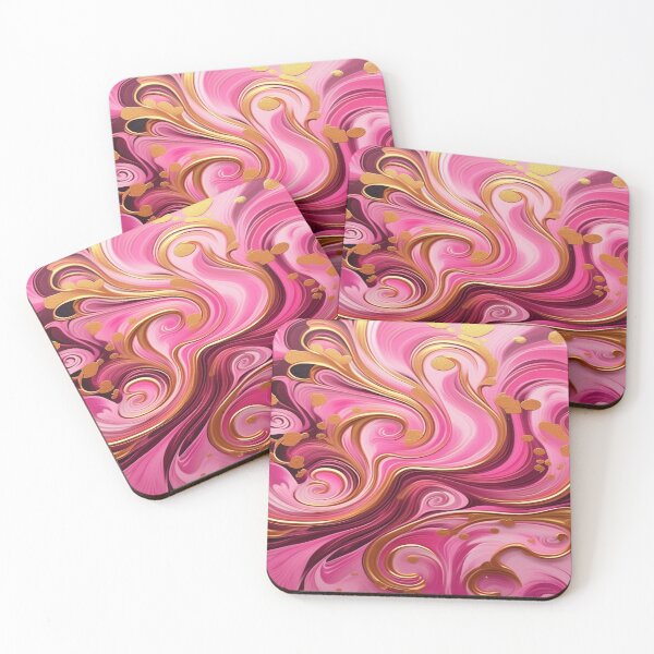 Item preview, Abstract Dark and Light Pink Marble Swirls with Veins of Gold designed and sold by BirdsnStuff.