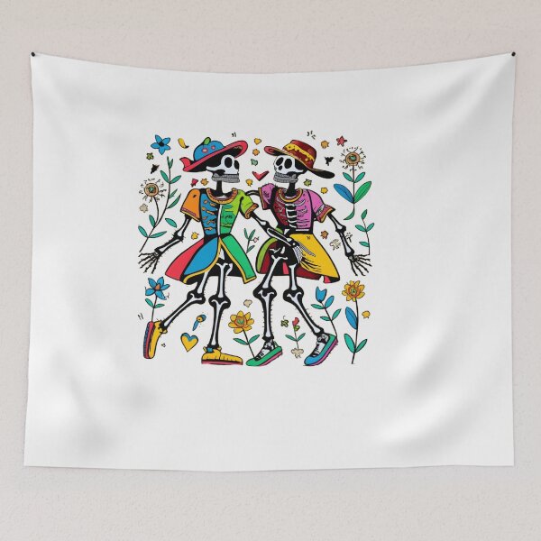 Item preview, "Dancing Skeleton Rainbow" happy colorful halloween designed and sold by GalaxyGraffiti.