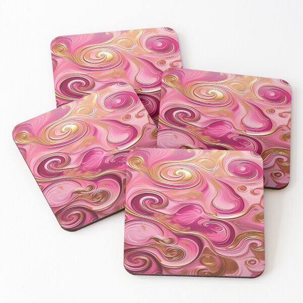 Item preview, Abstract Dark and Light Pink Marble Swirls with Veins of Gold designed and sold by BirdsnStuff.