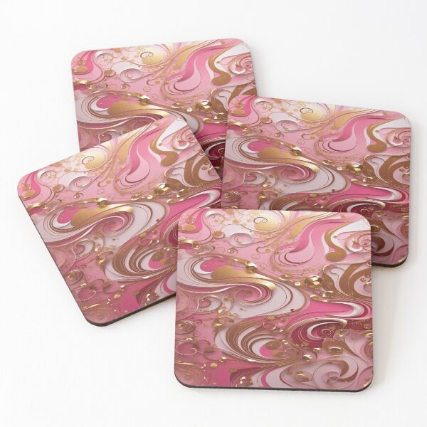 Item preview, Abstract Dark and Light Pink Marble Swirls with Veins of Gold designed and sold by BirdsnStuff.