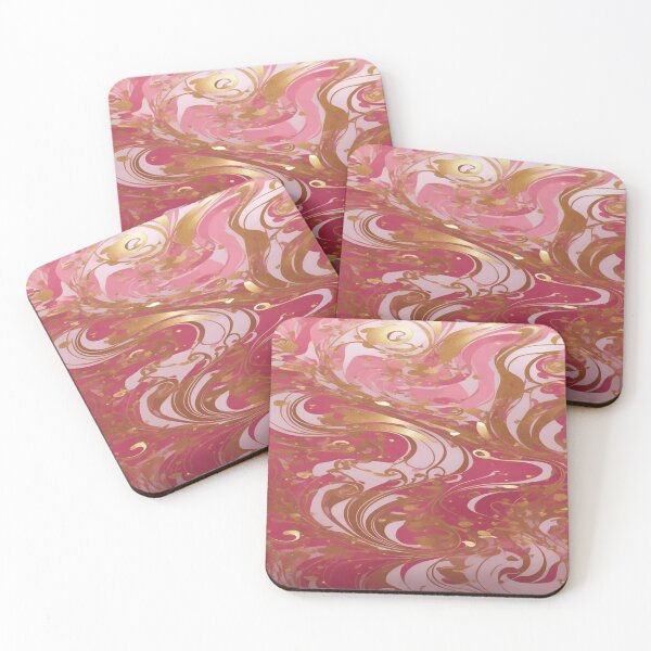 Item preview, Abstract Dark and Light Pink Marble Swirls with Veins of Gold designed and sold by BirdsnStuff.
