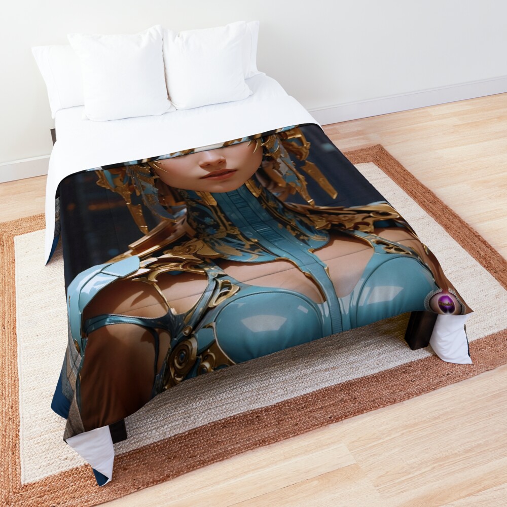 The Tymethian Princess Esthaesia AI Concept Art by Xzendor7 - Ceremonial Royal Dragon Battle Attire 4 The Tymethian Princess Esthaesia, Alluring Fantasy AI Concept Art Portrait by Xzendor7 Decorative Comforter