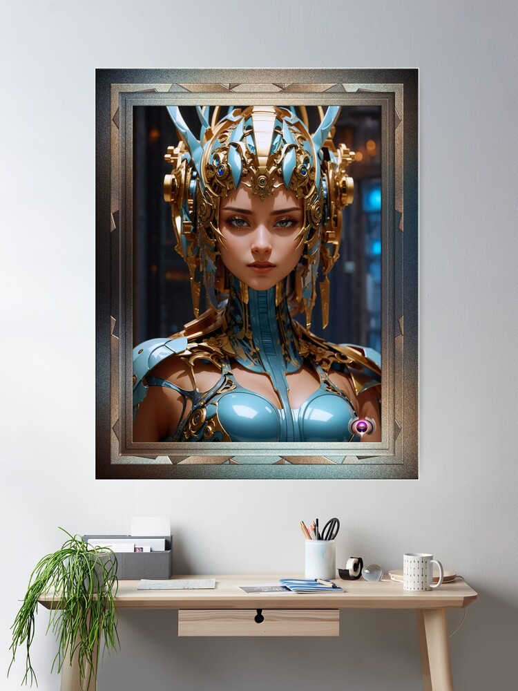 The Tymethian Princess Esthaesia AI Concept Art by Xzendor7 - Ceremonial Royal Dragon Battle Attire 2 The Tymethian Princess Esthaesia, Alluring Fantasy AI Concept Art Portrait by Xzendor7 Wall Decor Poster