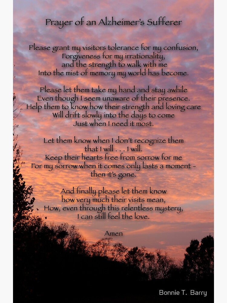 "Prayer Of An Alzheimer's Sufferer" Poster By Miracles | Redbubble