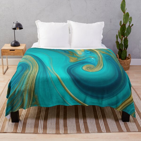 Item preview, Abstract Teal and Turquoise Marble Swirls with Veins of Gold designed and sold by BirdsnStuff.