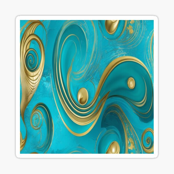 Item preview, Abstract Teal and Turquoise Marble Swirls with Veins of Gold designed and sold by BirdsnStuff.