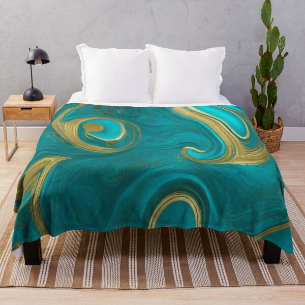 Item preview, Abstract Teal and Turquoise Marble Swirls with Veins of Gold designed and sold by BirdsnStuff.
