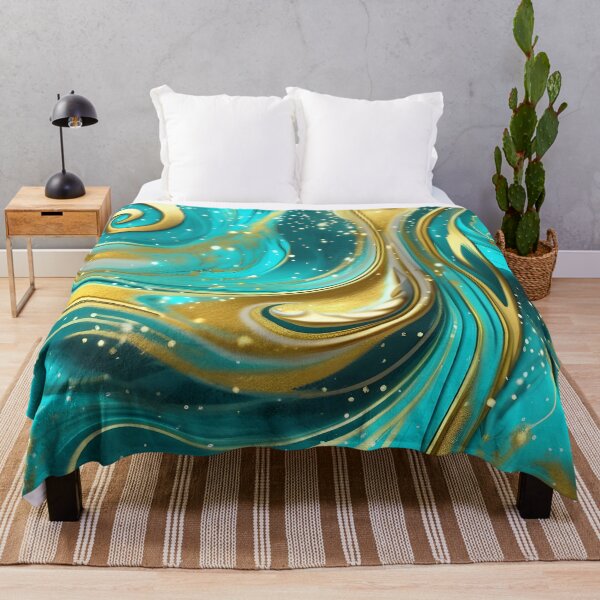 Item preview, Abstract Teal and Turquoise Marble Swirls with Veins of Gold designed and sold by BirdsnStuff.