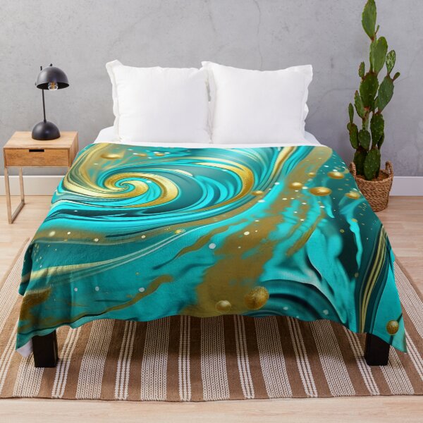 Item preview, Abstract Teal and Turquoise Marble Swirls with Veins of Gold designed and sold by BirdsnStuff.
