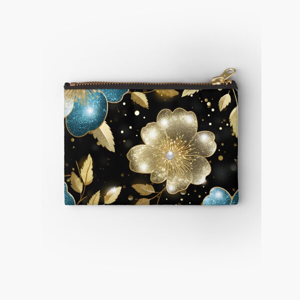 Item preview, Golden and blue Shining flowers with glitter effect  designed and sold by Trendy-Artistry.