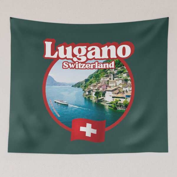 Item preview, Lugano Souvenirs and attractions for tourists, things to see in lugano old town, Swiss Holidays in Switzerland, Red Tourist badge, CH dad mom, grandpa grandma from Lugano, Visit Helvetia I Love Lugano designed and sold by SwissCalibre.