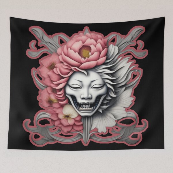 Artikelvorschau, Japanische Theatermaske mit Blumenmuster entworfen und verkauft von Roxburylane.
