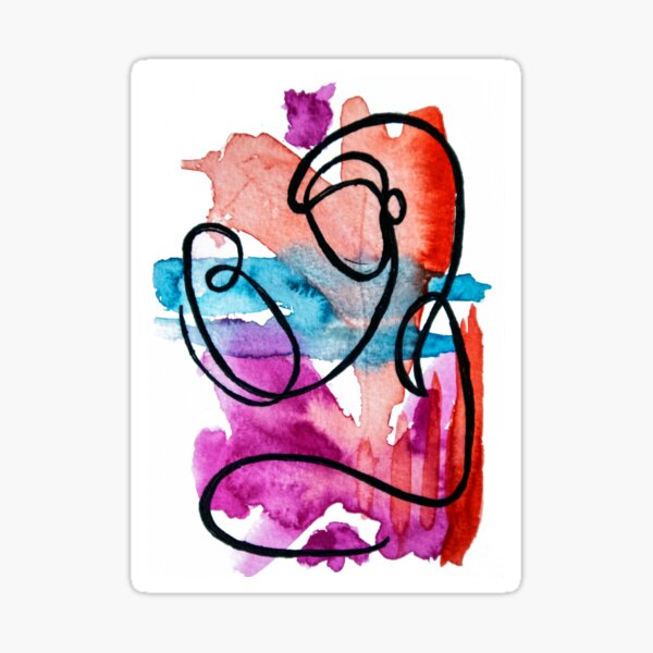 Colorful Women: Mother and Baby Line Drawing Sticker