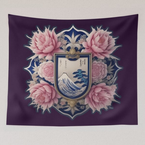 Item preview, Hokusai floral crest  designed and sold by Roxburylane.