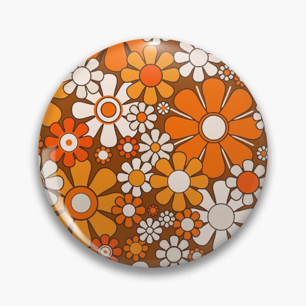 Item preview, Retro Garden Flowers Groovy Floral Cheerful 60s 70s Pattern 2 Orange Brown and Beige designed and sold by kierkegaard.