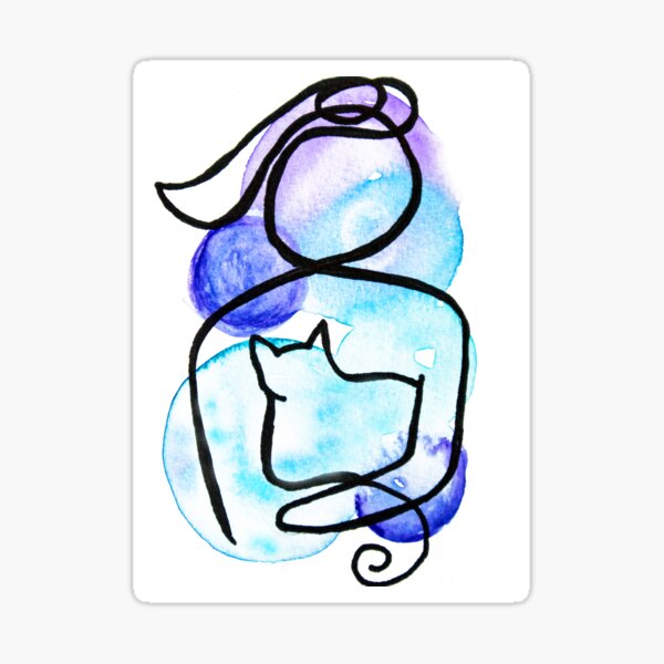 Colorful Women: Cat Mom Line Drawing Sticker