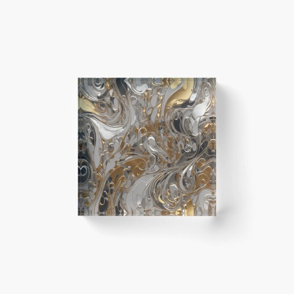 Item preview, Abstract Silver and Gold Marble Swirl Art designed and sold by BirdsnStuff.