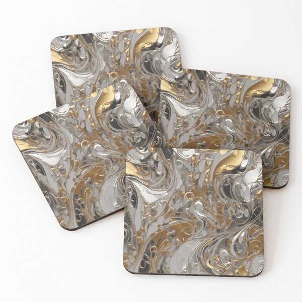 Item preview, Abstract Silver and Gold Marble Swirl Art designed and sold by BirdsnStuff.