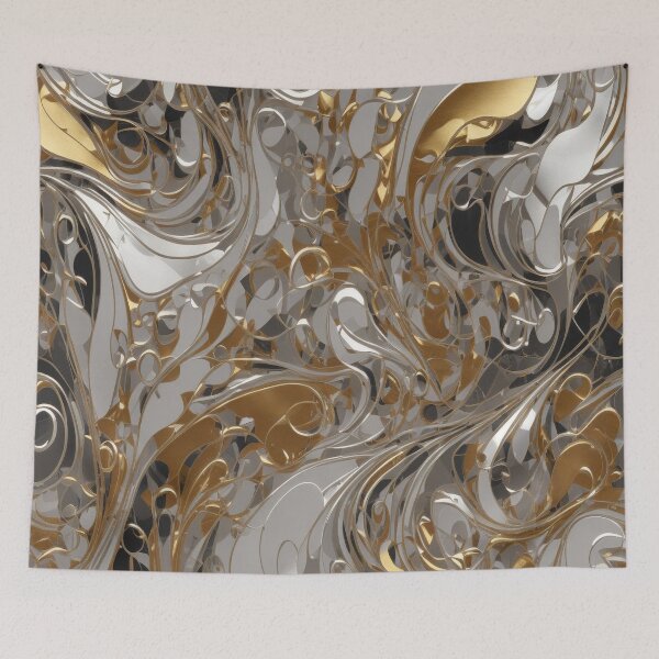 Item preview, Abstract Silver and Gold Marble Swirl Art designed and sold by BirdsnStuff.
