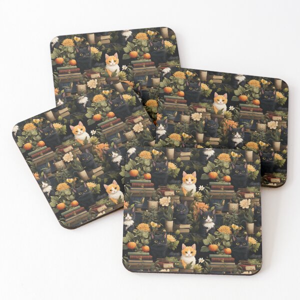 Artikelvorschau, Suspicious kittens bookshelves with plants flowers digital pattern entworfen und verkauft von paulcreative.