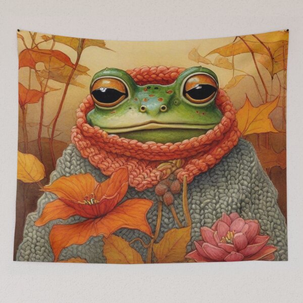 Item preview, Cute frog in a knitted cozy sweater - autumn portrait. designed and sold by SaraSumi.