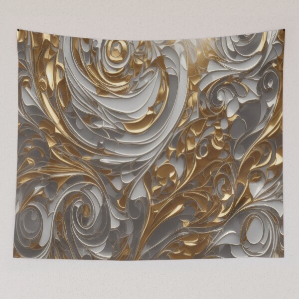 Item preview, Abstract Silver and Gold Marble Swirl Art designed and sold by BirdsnStuff.