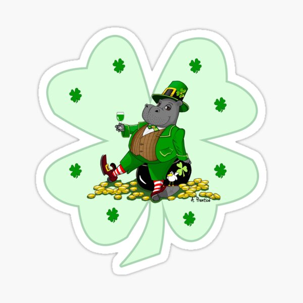 Aperçu de l'œuvre Leprechaun Hippo Clover Le jour de la Saint Patrick Pot d'or créée et vendue par Hippogal.