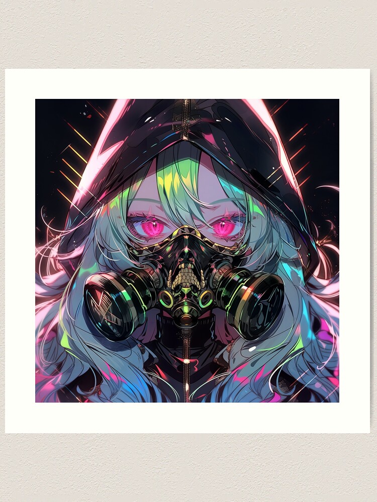 Neon Anime Girl Gas Mask Side Profile Cyberpunk Poster Wall - Etsy