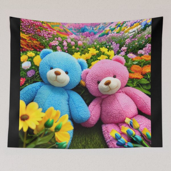 Item preview, Spring Break: Blue and Pink Bears in the Floral Meadow. Cheerful and colorful design designed and sold by BRINDELEGARD.