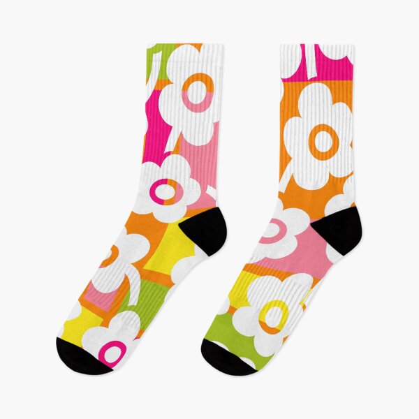 Item preview, Iconic Retro Scandinavian Cute Flowers in Pink, Orange, Yellow and Green designed and sold by Deutschic.