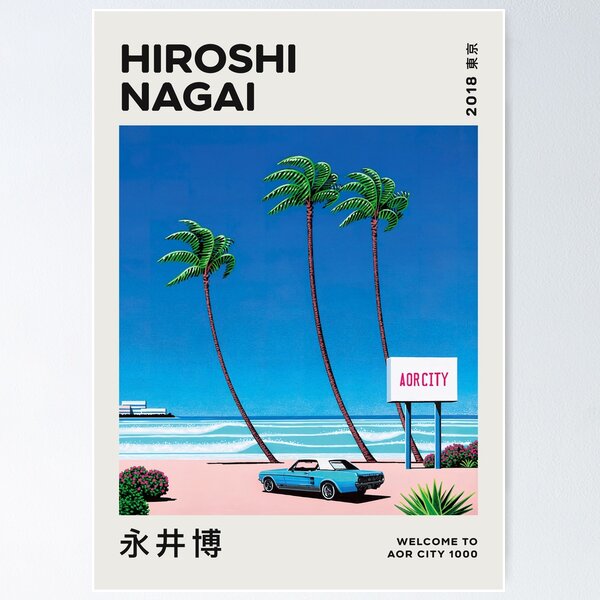 Hiroshi Nagai Aor City Print Album Cover Poster Printable Wall Art Car Beach Art Print Japanese Vintage Illustration Vaporwave Pop Art Poster