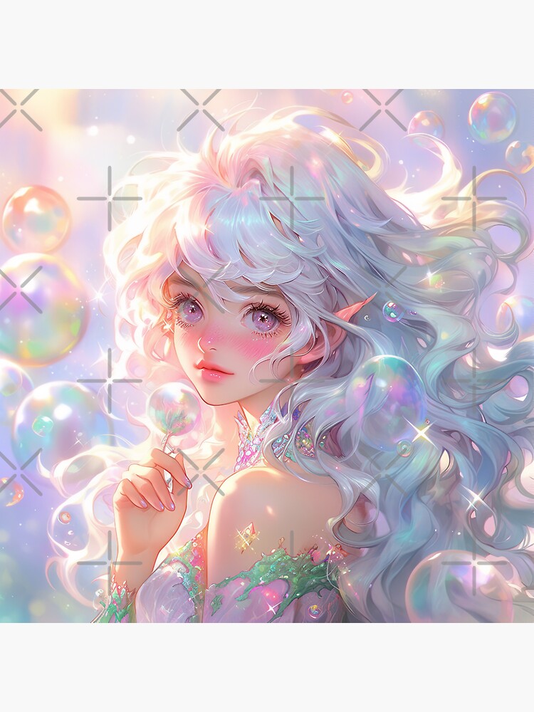 Beautiful Bright Neon Curly Hair Starry Anime Girl | Sticker