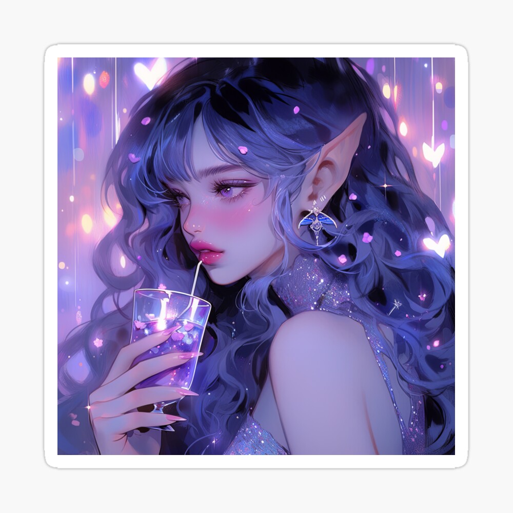 Beautiful Purple Elven Anime Party Girl