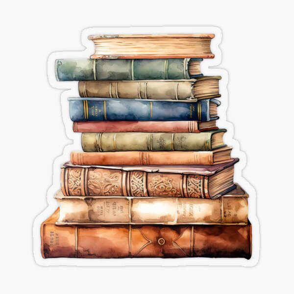 Watercolor Vintage Stack Of Books & Dried Flowers Sticker