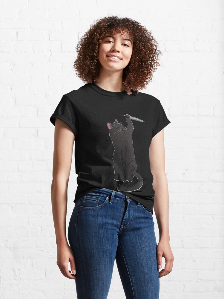 Classic T-Shirt, Cat with Knife - Murderous Black Cat Halloween Design  designed and sold by FelineEmporium
