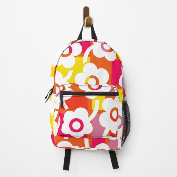 Item preview, Iconic Retro Scandinavian White Flowers Over Hot Pink, Orange and Yellow designed and sold by Deutschic.