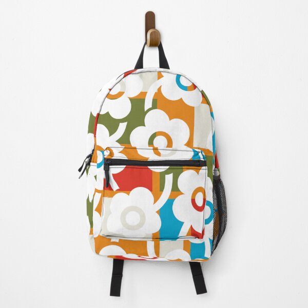 Item preview, Iconic Retro Scandinavian White Flowers Over Orange, Blue and Green designed and sold by Deutschic.