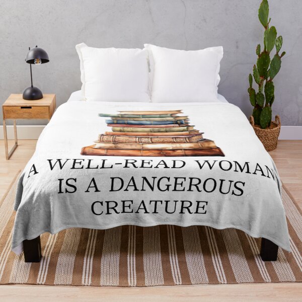 Item preview, Books quote, a well read woman is a dangerous creature, stack of books designed and sold by Inktown.