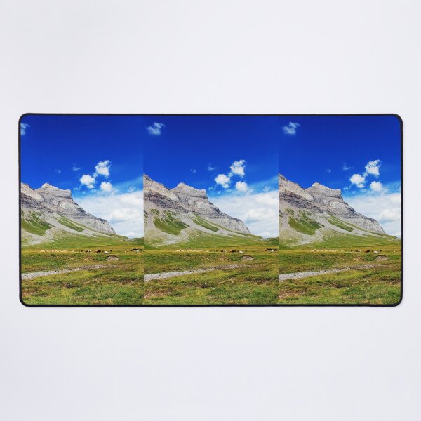 Item preview, High Alpine meadows with grazing cows against the backdrop of mountains. designed and sold by IaroslavB.