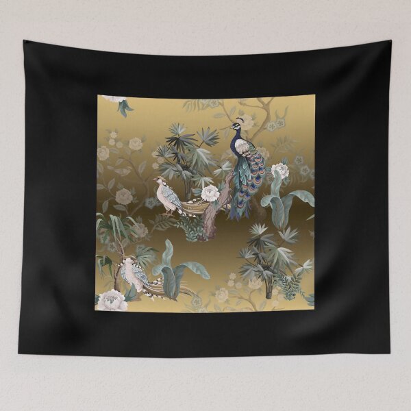 Item preview, Fengshui Oriental Chinoiserie - Gold Leaf Garden With Peacock And Quail 	 	 designed and sold by drzgnpyu84.