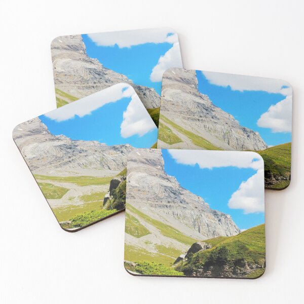 Item preview, Picturesque Swiss Alpine landscape with green grass slopes against the backdrop of high mountains designed and sold by IaroslavB.