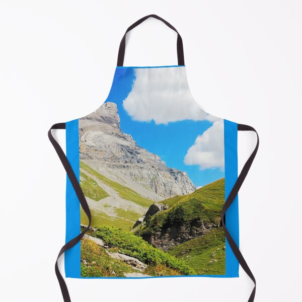 Item preview, Picturesque Swiss Alpine landscape with green grass slopes against the backdrop of high mountains designed and sold by IaroslavB.