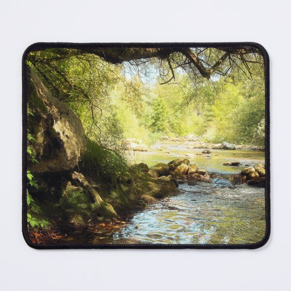 Item preview, Picturesque shady river backwater of the mountain river with large mossy boulders designed and sold by IaroslavB.