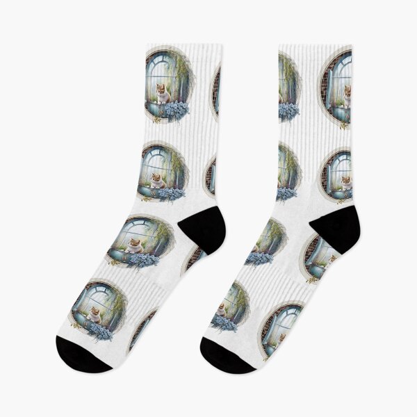 Item preview, Cute cat in a floral window. designed and sold by PawsandPages.