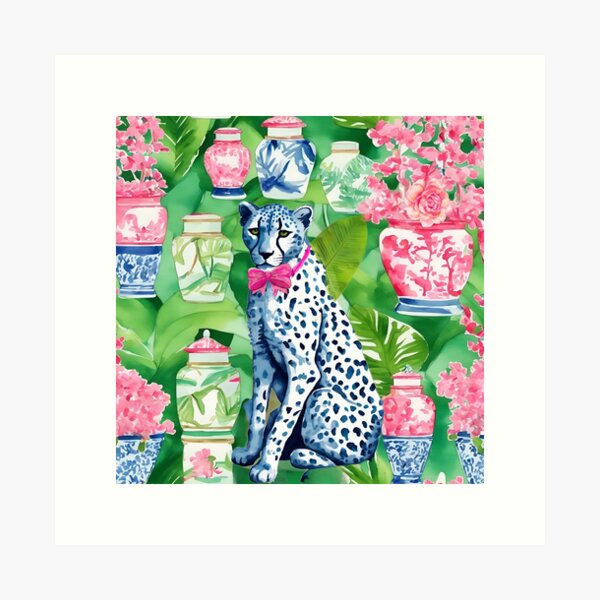Item preview, Cheetah, banana leaves and chinoiserie jars designed and sold by SophieClimaArt.